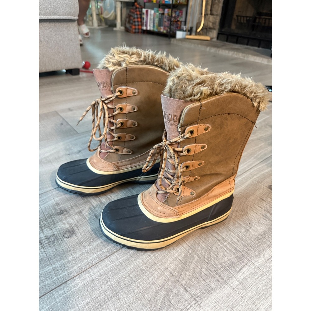 Kodiak Waterproof Winter Boots Womens 8 Brown Leather Faux Fur Duck Boot